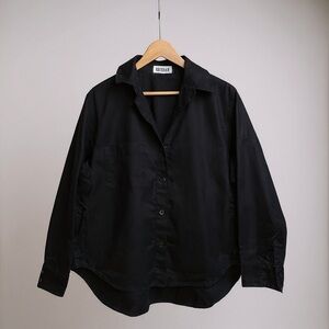 Secular Black Oversized Button-Up Shirt Cotton Poplin One Size Minimalist